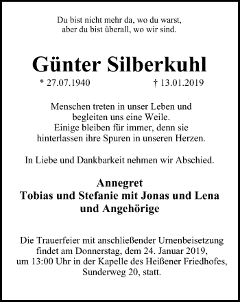 Traueranzeige von Günter Silberkuhl von Mülheimer Woche