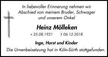 Traueranzeige von Heinz Mölleken von Wochen-Anzeiger Oberhausen