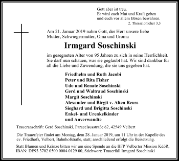 Traueranzeige von Irmgard Schschinski von Stadtanzeiger Velbert + Heiligenhaus