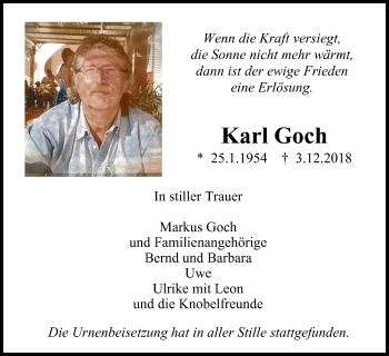 Traueranzeige von Karl Goch von Wochen-Anzeiger Oberhausen