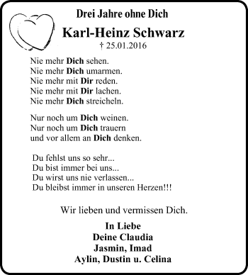 Traueranzeige von Karl-Heinz Schwarz von Wochen-Anzeiger Oberhausen