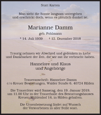 Traueranzeige von Marianne Damm von Wochen-Anzeiger Langenfeld/Monheim/Hilden