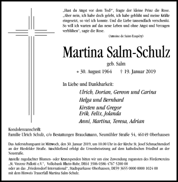 Traueranzeige von Martina Salm-Schulz von Wochen-Anzeiger Oberhausen