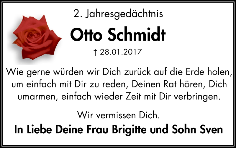  Traueranzeige für Otto Schmidt vom 26.01.2019 aus Stadtspiegel Gelsenkirchen