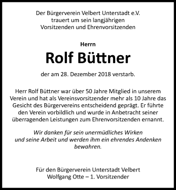 Traueranzeige von Rolf Büttner von Stadtanzeiger Velbert + Heiligenhaus