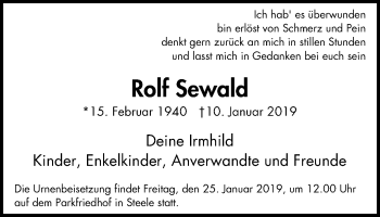 Traueranzeige von Rolf Sewald von Nord Anzeiger Essen