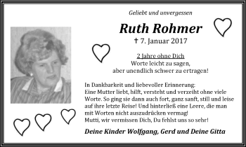 Traueranzeige von Ruth Rohmer von Wochen-Anzeiger Langenfeld/Monheim/Hilden