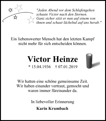 Traueranzeige von Victor Heinze von Wochen-Anzeiger Langenfeld/Monheim/Hilden
