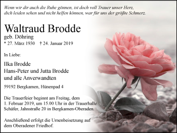Traueranzeige von Waltraud Brodde von Lüner Anzeiger