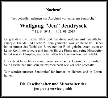 Traueranzeige von Wolfgang Jendrysek von Stadtanzeiger Velbert + Heiligenhaus