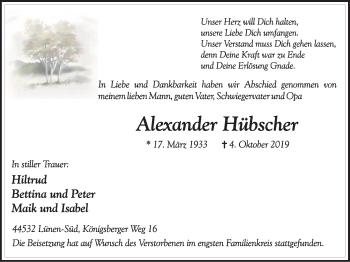 Traueranzeige von Alexander Hübscher von Lüner Anzeiger