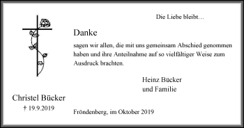 Traueranzeige von Christel Bücker von Stadtspiegel Menden + Froendenberg