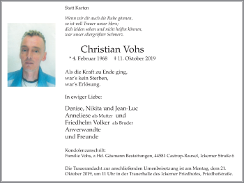 Traueranzeige von Christian Vohs von Stadtanz.Castrop-Rauxel