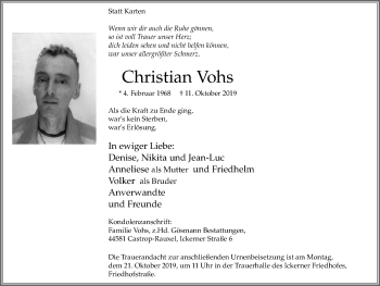 Traueranzeige von Christian Vohs von Stadtanz.Castrop-Rauxel