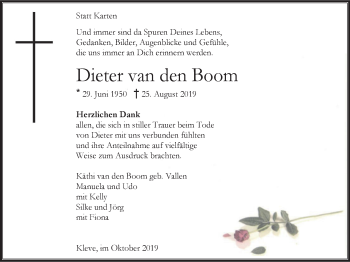 Traueranzeige von Dieter van den Boom von Klever Wochenblatt