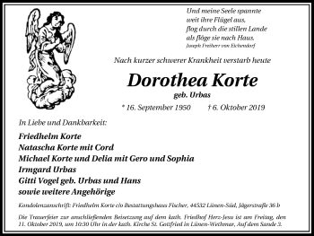 Traueranzeige von Dorothea Korte von Lüner Anzeiger