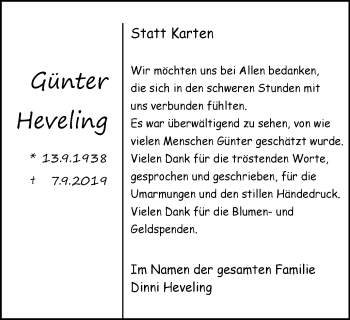 Traueranzeige von Günter Heveling von Stadtanzeiger Emmerich/Rees/Isselburg