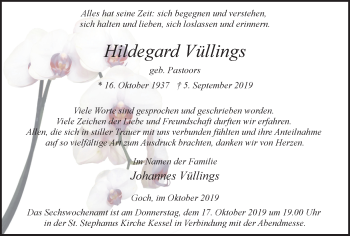Traueranzeige von Hildegard Vüllings von Gocher Wochenblatt
