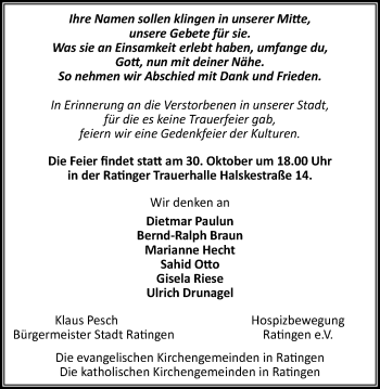 Traueranzeige von In Erinnerung  von WVW Anzeigenblätter