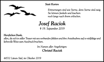 Traueranzeige von Josef Raciok von Lüner Anzeiger