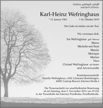 Traueranzeige von Karl-Heinz Wefringhaus von Stadtanz.Castrop-Rauxel