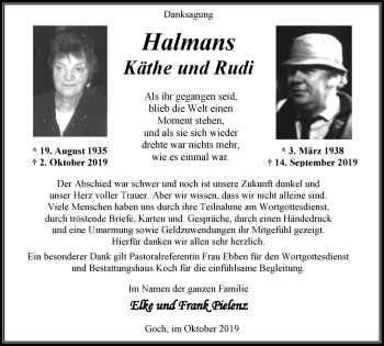 Traueranzeige von Käthe und Rudi Halmans von Gocher Wochenblatt