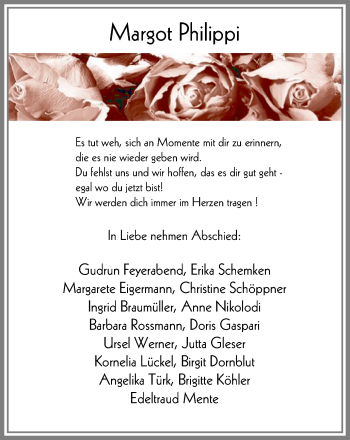 Traueranzeige von Margot Philippi von Stadtanzeiger Velbert + Heiligenhaus