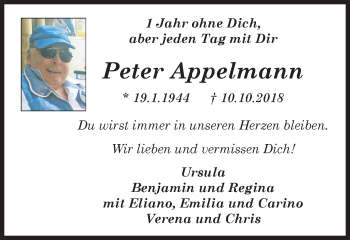 Traueranzeige von Peter Appelmann von WVW Anzeigenblätter