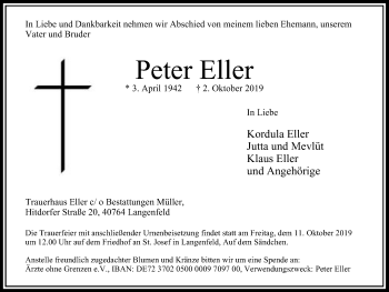 Traueranzeige von Peter Eller von Wochen-Anzeiger Langenfeld/Monheim/Hilden