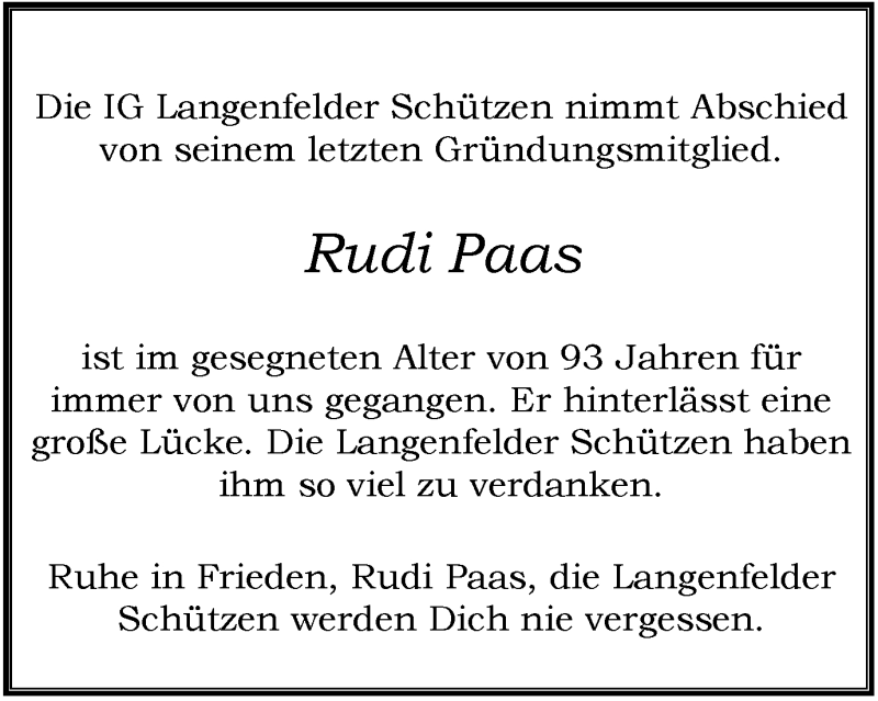  Traueranzeige für Rudi Paas vom 26.10.2019 aus Wochen-Anzeiger Langenfeld/Monheim/Hilden