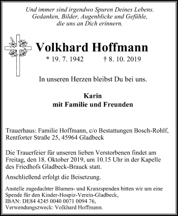 Traueranzeige von Volkhard Hoffmann von Stadtspiegel Gladbeck