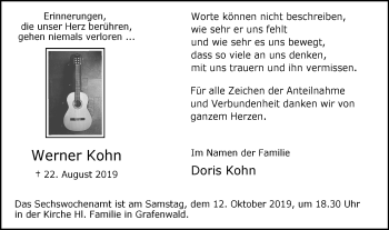 Traueranzeige von Werner Kohn von Stadtspiegel Bottrop