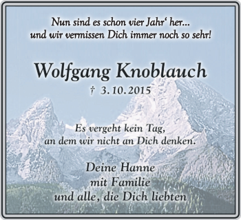 Traueranzeige von Wolfgang Knoblauch von WVW Anzeigenblätter
