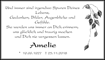 Traueranzeige von Amelie  von Stadtspiegel Bottrop