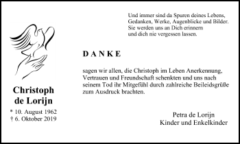 Traueranzeige von Christoph de Lorijn von Klever Wochenblatt