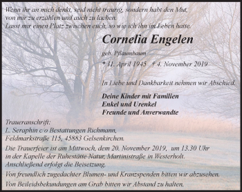 Traueranzeige von Cornelia Engelen von Stadtspiegel Gelsenkirchen