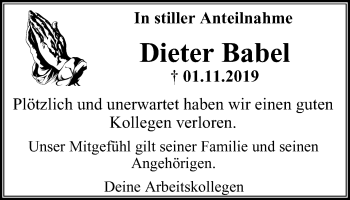 Traueranzeige von Dieter Babel von Stadtanz.Castrop-Rauxel
