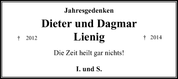 Traueranzeige von Dieter und Dagmar Lienig von Wochenblatt Herne/Wanne-Eickel