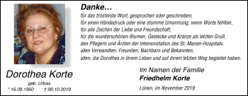 Traueranzeige von Dorothea Korte von Lüner Anzeiger
