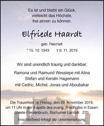 Traueranzeige von Elfriede Haardt von Steeler Kurier