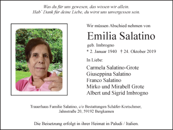 Traueranzeige von Emilia Salatino von Lüner Anzeiger