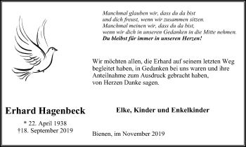 Traueranzeige von Erhard Hagenbeck von Stadtanzeiger Emmerich/Rees/Isselburg