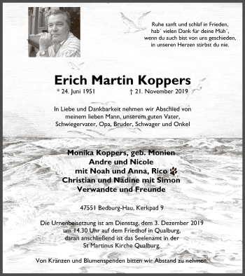 Traueranzeige von Erich Martin Koppers von Klever Wochenblatt