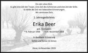Traueranzeige von Erika Beer von Klever Wochenblatt