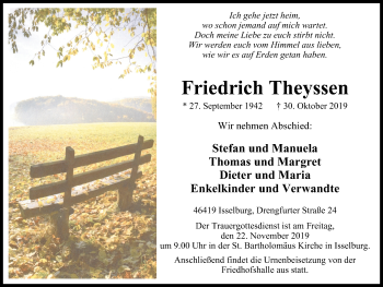 Traueranzeige von Friedrich Theyssen von Stadtanzeiger Emmerich/Rees/Isselburg