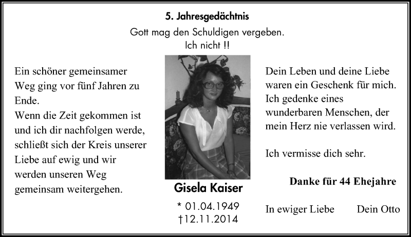  Traueranzeige für Gisela Kaiser vom 13.11.2019 aus Klever Wochenblatt
