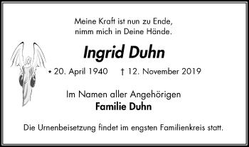 Traueranzeige von Ingrid Duhn von Stadtspiegel Gelsenkirchen