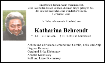 Traueranzeige von Katharina Behrendt von WVW Anzeigenblätter