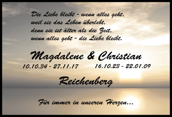 Traueranzeige von Magdalene und Christian Reichenberg von Wochen-Anzeiger Oberhausen