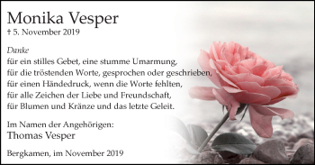 Traueranzeige von Monika Vesper von Lüner Anzeiger